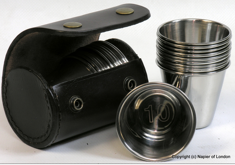 Napier Shooting Peg Position Finder Numbered Cups 1-10 Brown Leather Case - Woodlands Enterprises Ltd