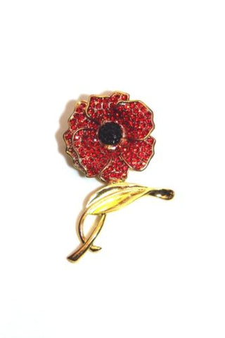 LARGE RED CRYSTAL POPPY PIN BROOCH